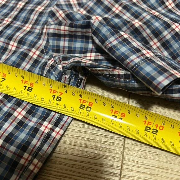 Fred Perry Mens Short Sleeve Plaid Button Down Size M Blue White Red Sham 69 Oi! - Picture 10 of 10